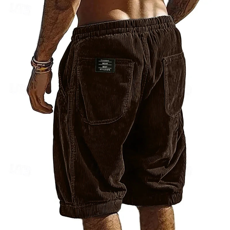 Vintage Striped Corduroy Shorts for Men