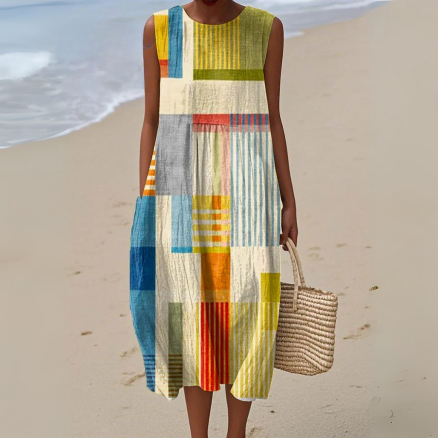 Geometric Print Summer Midi Dress for Women
