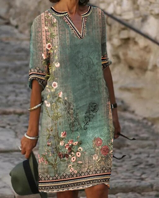 Retro Floral Print Mini Dress for Women