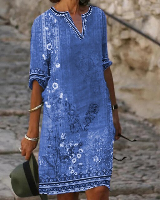 Retro Floral Print Mini Dress for Women
