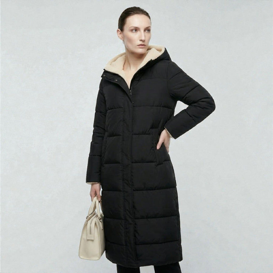 Alessia | Women's Reversible Long Puffer Jacket With Hood