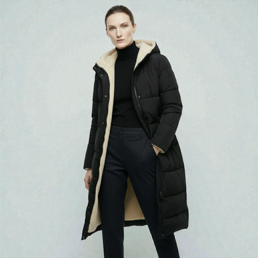 Alessia | Women's Reversible Long Puffer Jacket With Hood