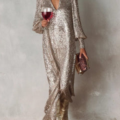 Emma | Women Maxi Sequin Dress Gold