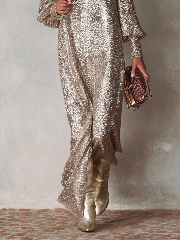 Emma | Women Maxi Sequin Dress Gold