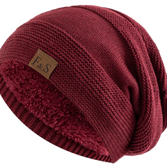 Annika | Women's Faux Fur Lined Slouchy Knit Beanie