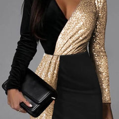 Emma | Women Midi Sequin Dress Black Gold