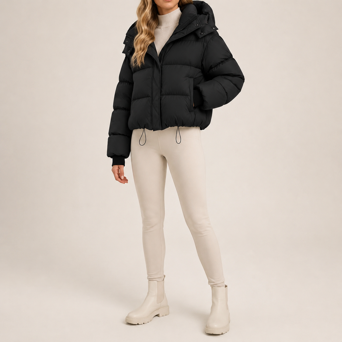 Aspen | Women's Oversized Cropped Black Puffer Jacket With Hood
