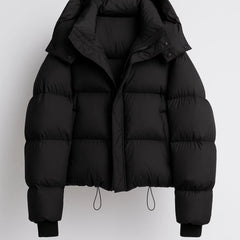 Aspen | Women's Oversized Cropped Black Puffer Jacket With Hood