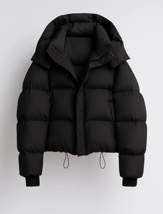 Aspen | Women's Oversized Cropped Black Puffer Jacket With Hood
