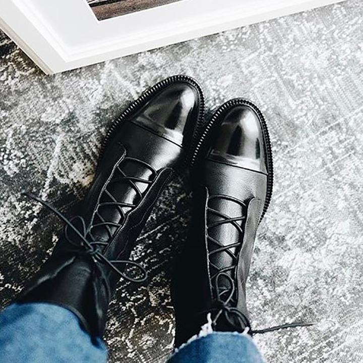 Ruby | Minimal Lace Up Boots Black