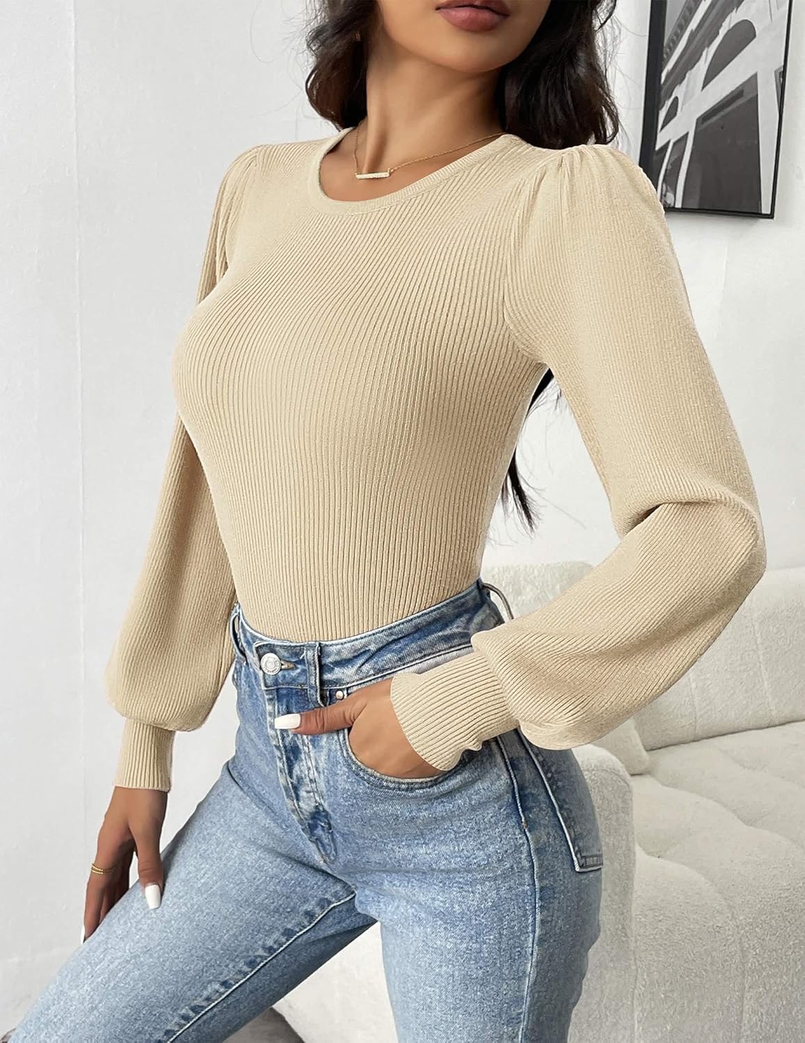Ava | Ribbed Long Sleeve Gown - Lorena