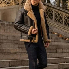 Bastian | Men's Faux Shearling Aviator Jacket Brown