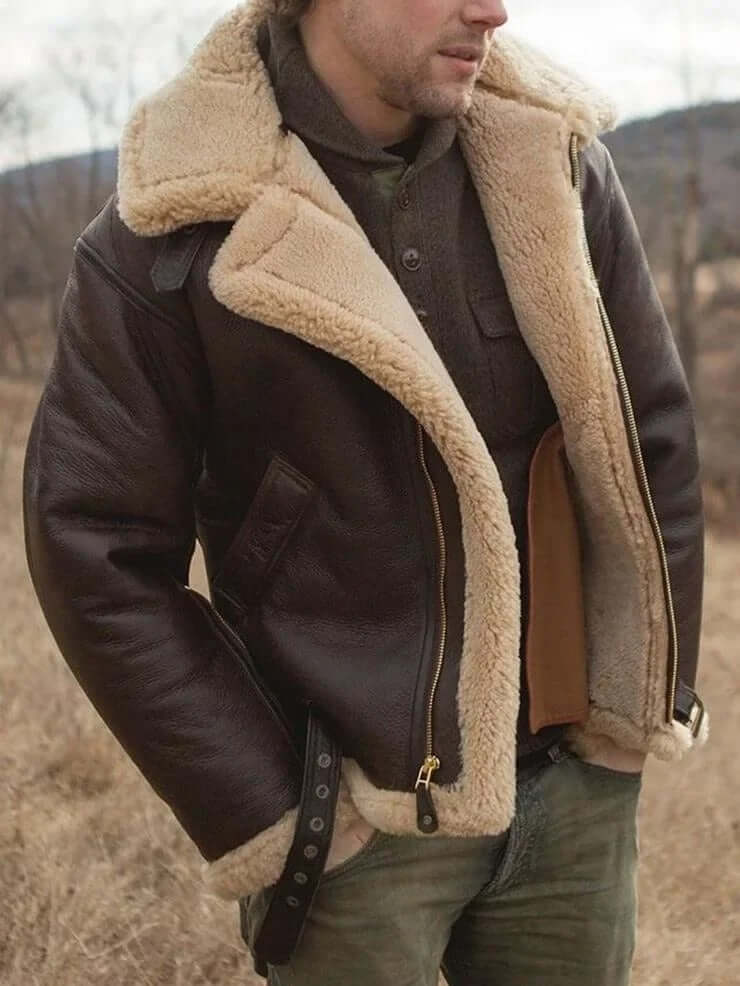 Bastian | Men's Faux Shearling Aviator Jacket Brown