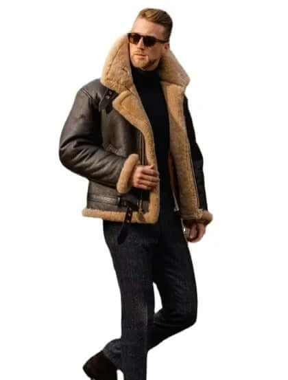 Bastian | Men's Faux Shearling Aviator Jacket Brown