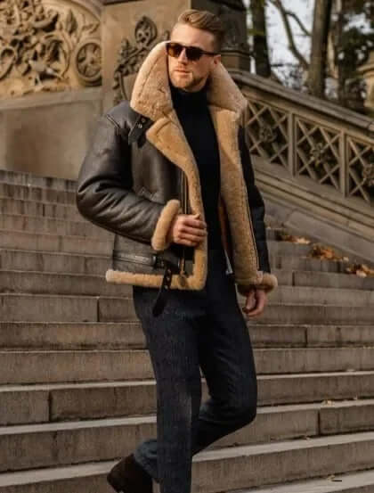 Bastian | Men's Faux Shearling Aviator Jacket Brown