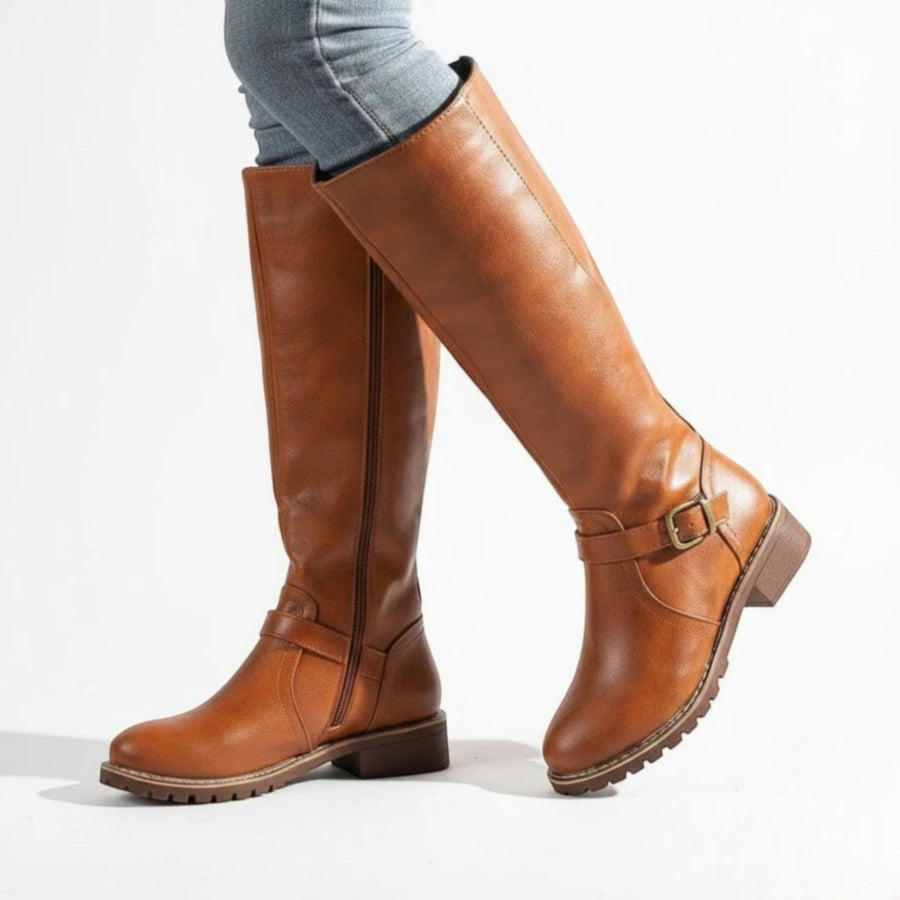 Camila | Women's Leather Knee High Boots With Buckle Strap