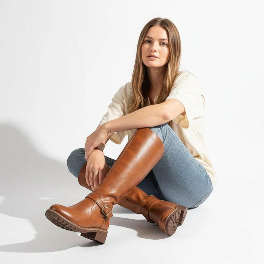 Camila | Women's Leather Knee High Boots With Buckle Strap