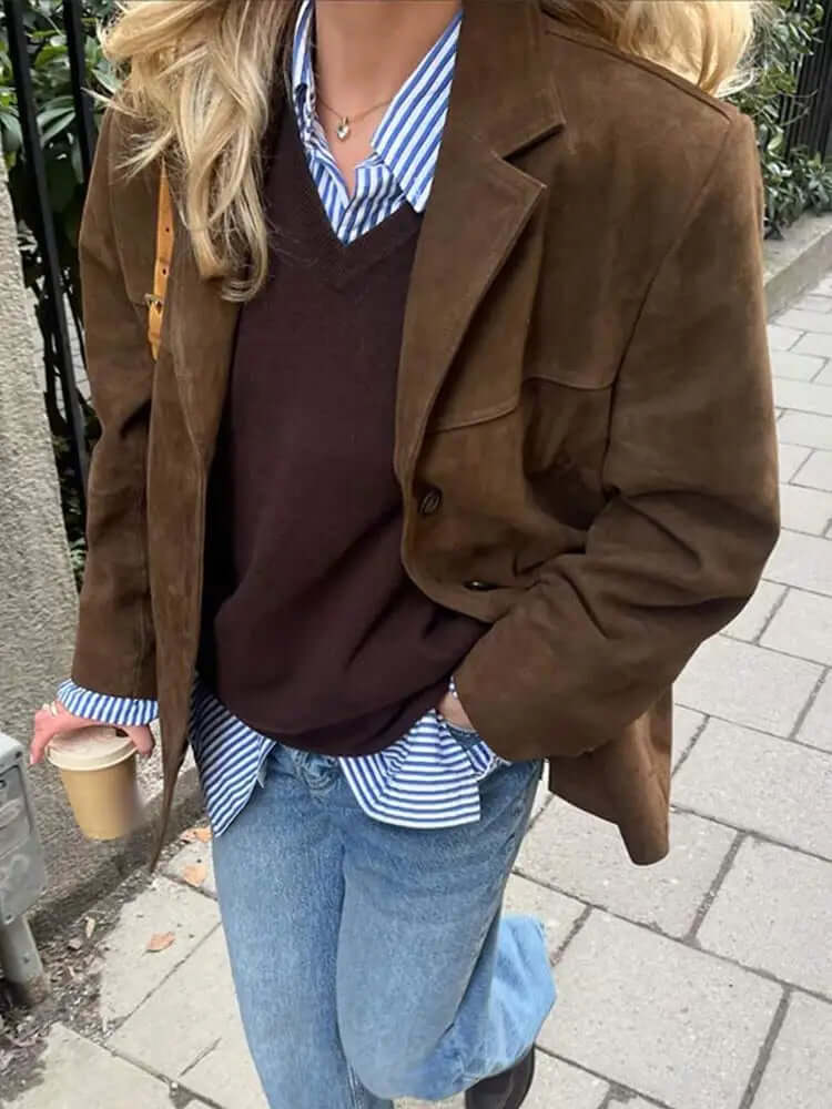 Cosima | Women's Oversized Faux Suede Jacket Brown