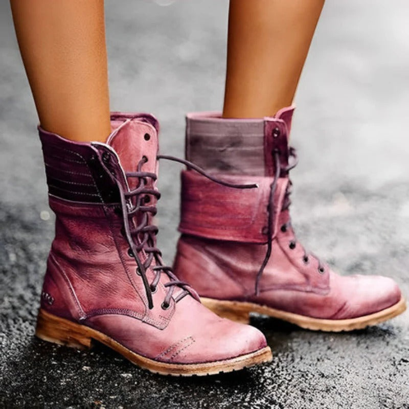 Harlow | Women's Vintage Faux Leather Lace Up Combat Boots