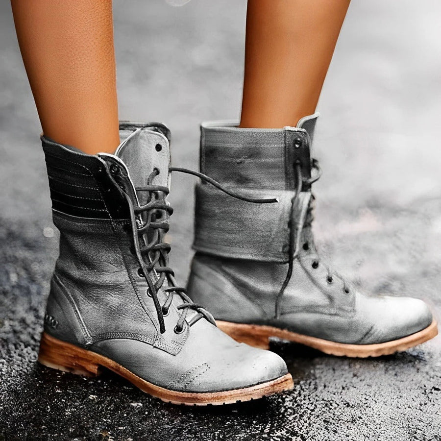 Harlow | Women's Vintage Faux Leather Lace Up Combat Boots