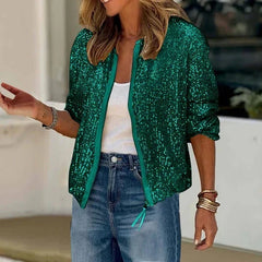Charlotte | Bomber Women Sequin Leather Jacket
