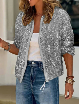 Charlotte | Bomber Women Sequin Leather Jacket