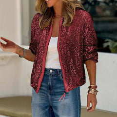 Charlotte | Bomber Women Sequin Leather Jacket
