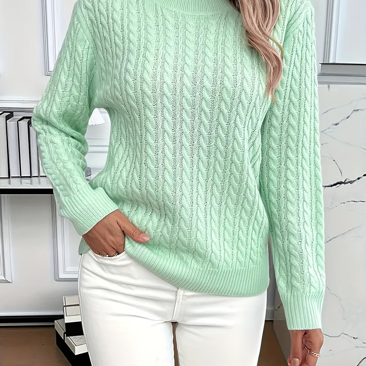 Ava | Cable Knit Neck Round Jumper