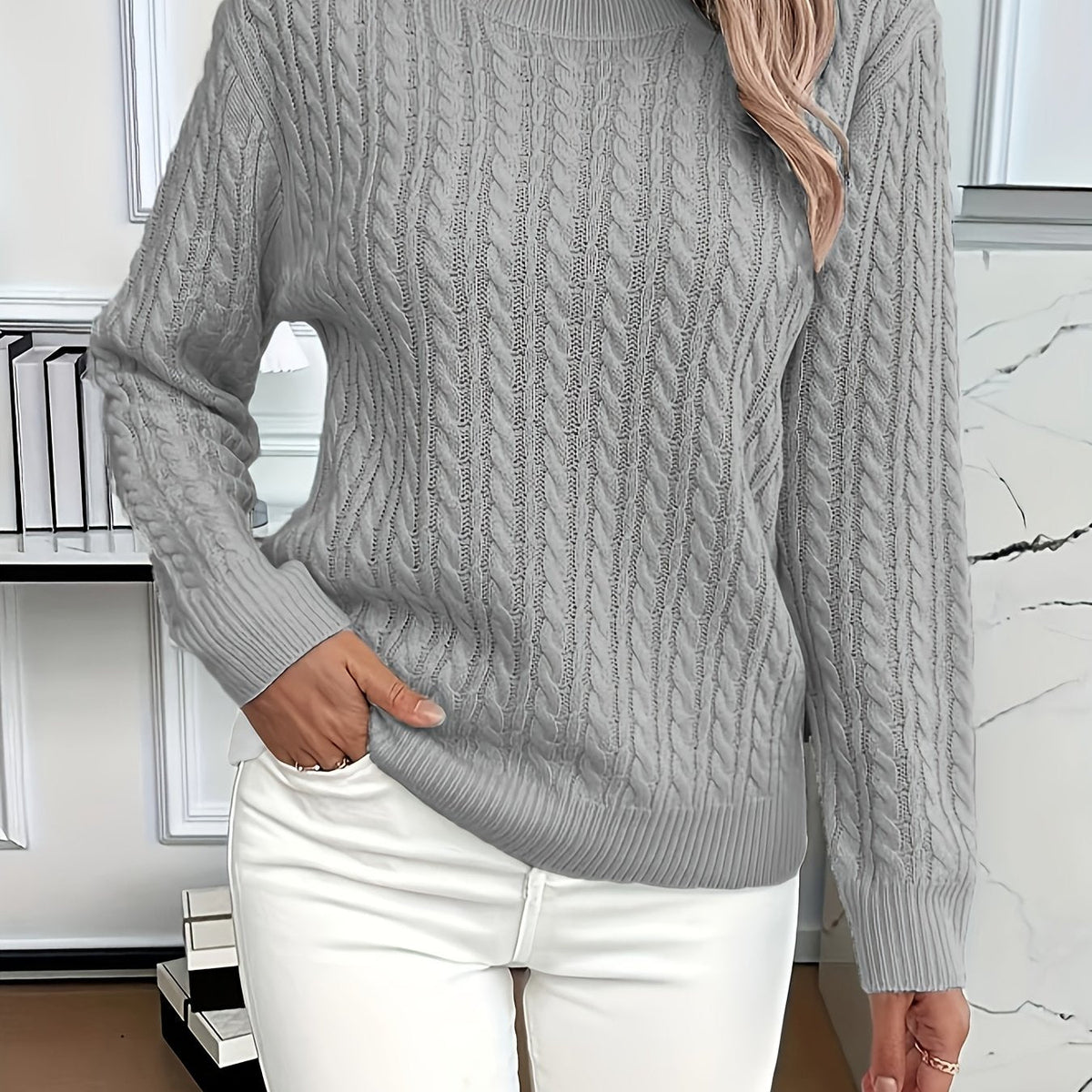 Ava | Cable Knit Neck Round Jumper