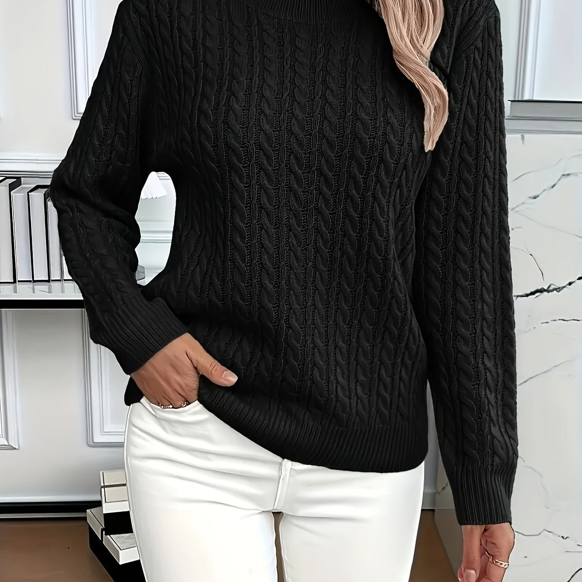 Ava | Cable Knit Neck Round Jumper