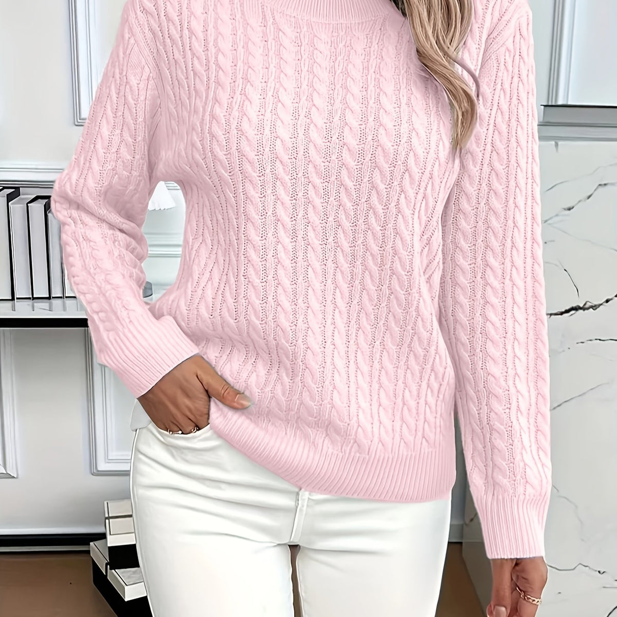 Ava | Cable Knit Neck Round Jumper