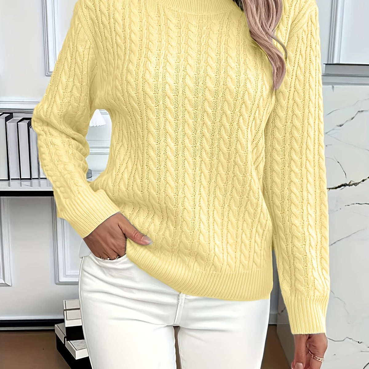Ava | Cable Knit Neck Round Jumper