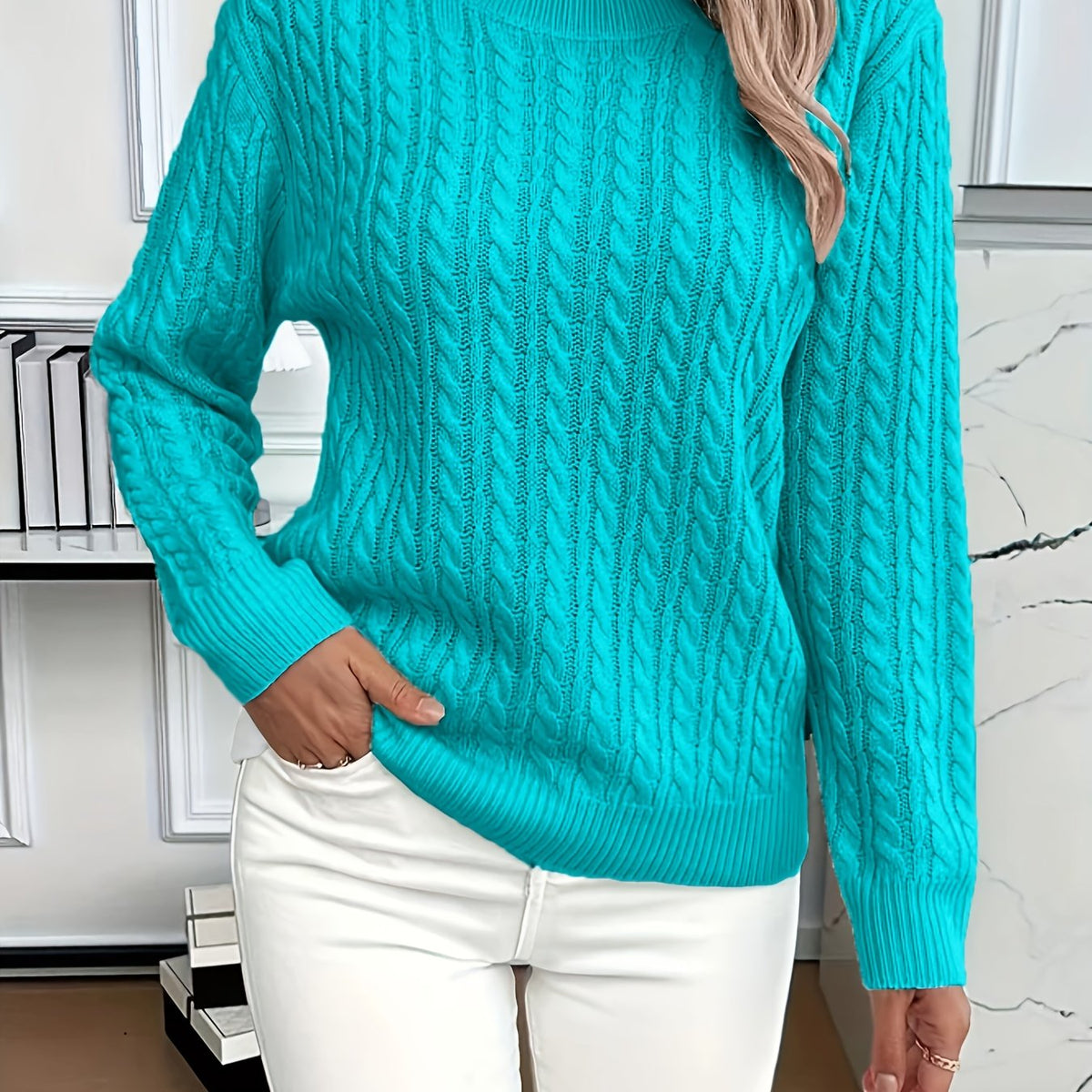 Ava | Cable Knit Neck Round Jumper