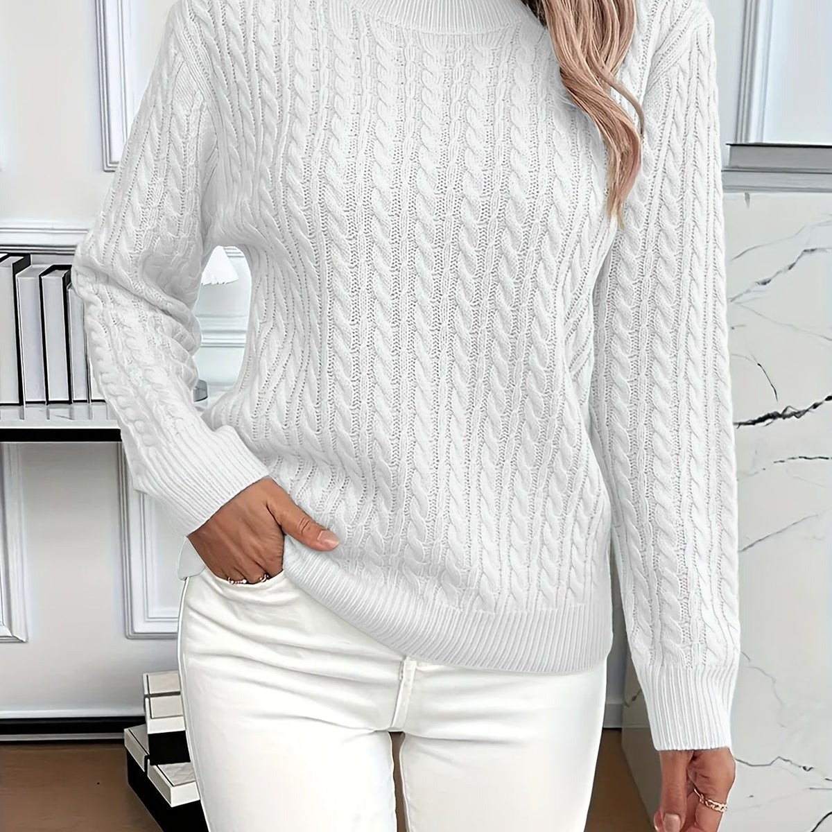 Ava | Cable Knit Neck Round Jumper