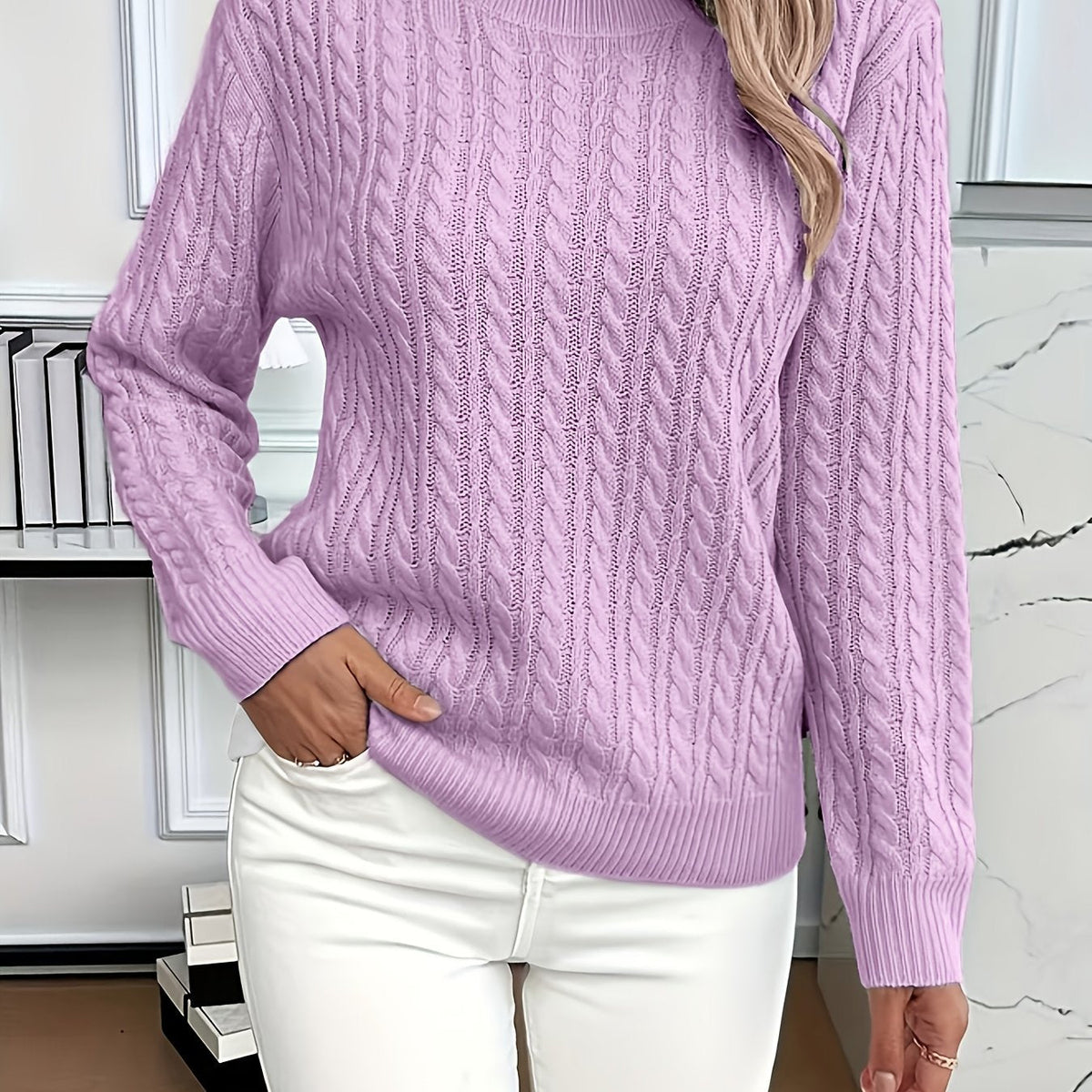 Ava | Cable Knit Neck Round Jumper