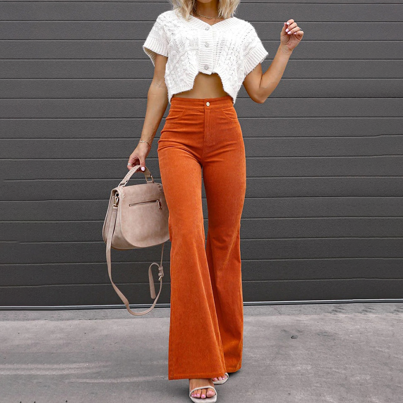 Isolde | Women's High Waisted Flare Corduroy Pants