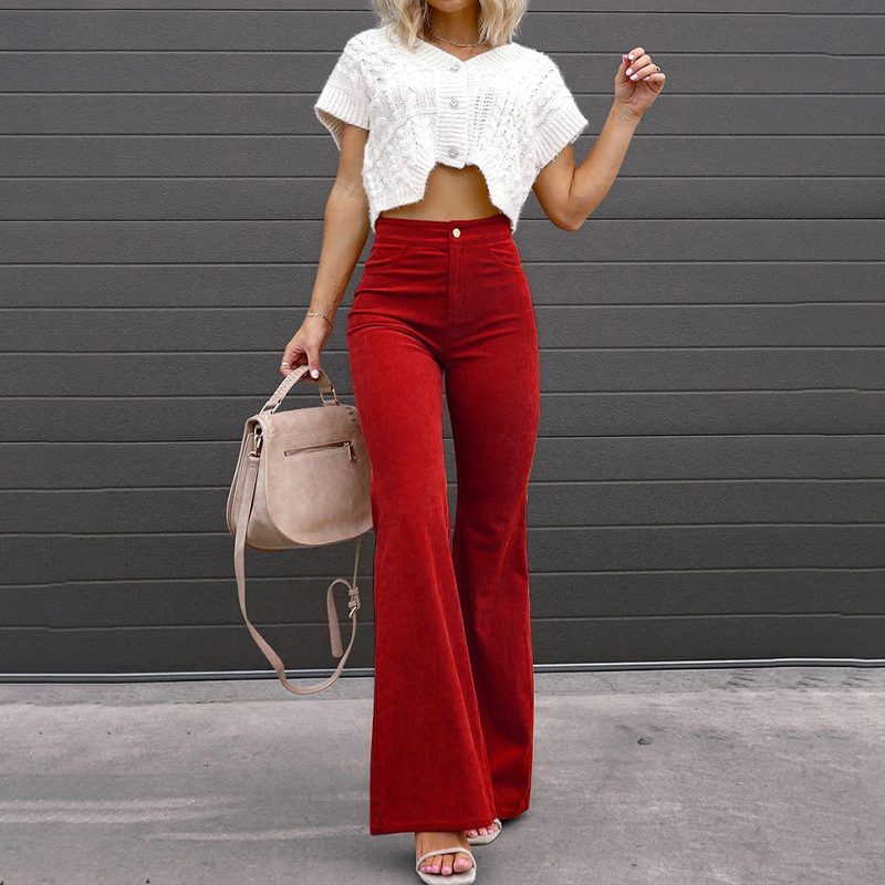 Isolde | Women's High Waisted Flare Corduroy Pants