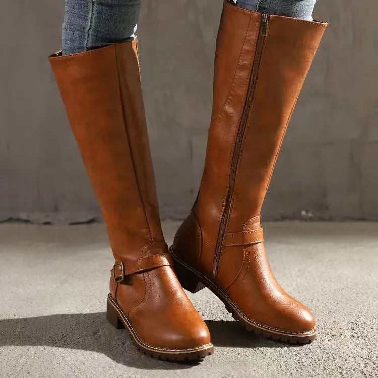 Maisie | Leather Look Buckle Riding Boots