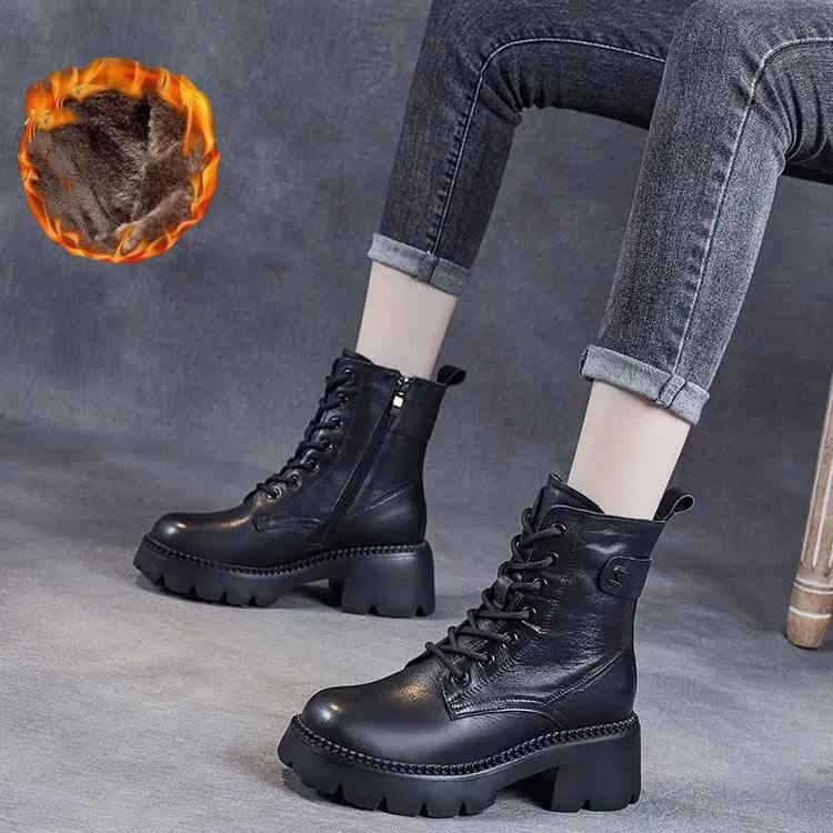 Junia | Women's Lined Lace Up Platform Ankle Boots
