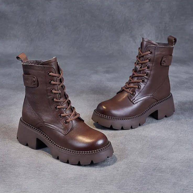 Junia | Women's Lined Lace Up Platform Ankle Boots
