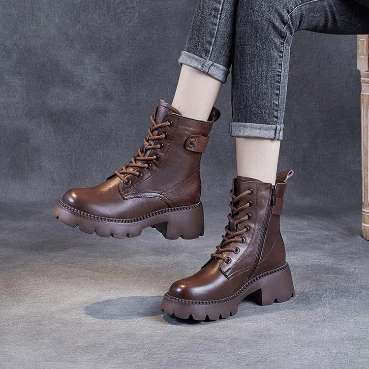 Junia | Women's Lined Lace Up Platform Ankle Boots