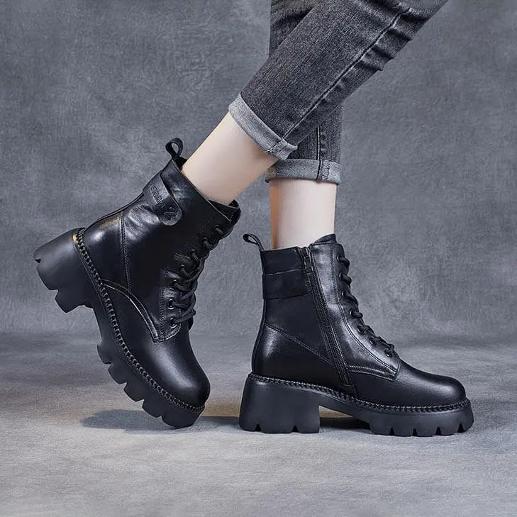 Junia | Women's Lined Lace Up Platform Ankle Boots