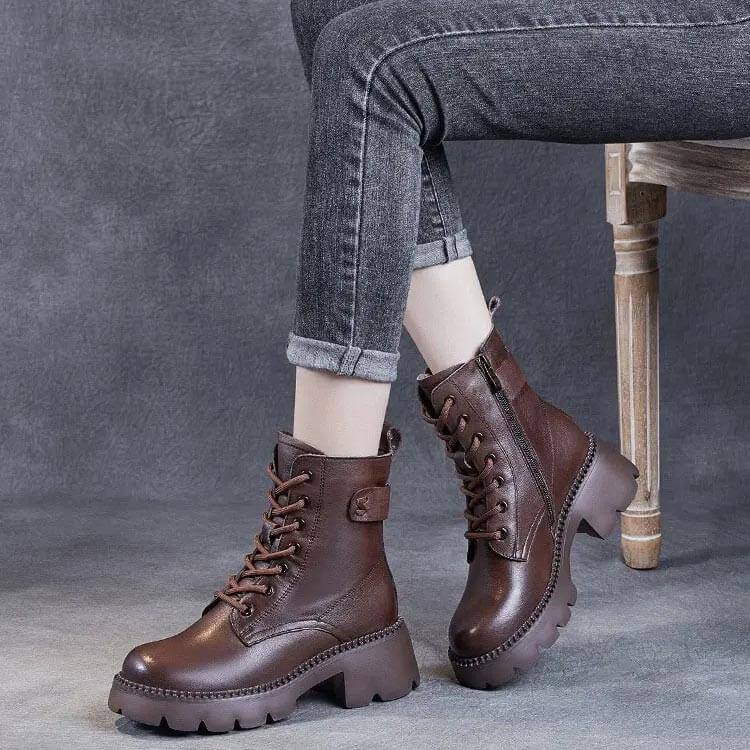 Junia | Women's Lined Lace Up Platform Ankle Boots