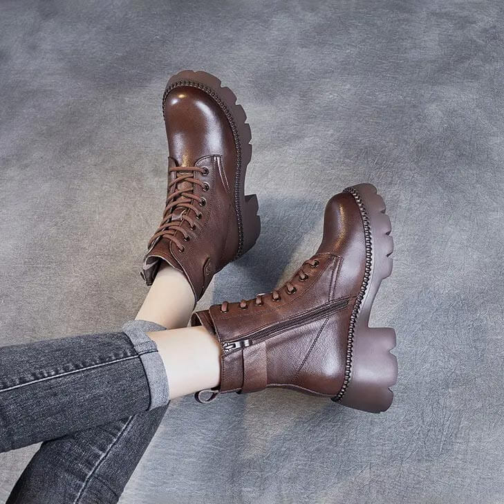 Junia | Women's Lined Lace Up Platform Ankle Boots