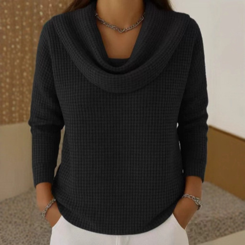 Emma | Cowl Neck Satin Black Top