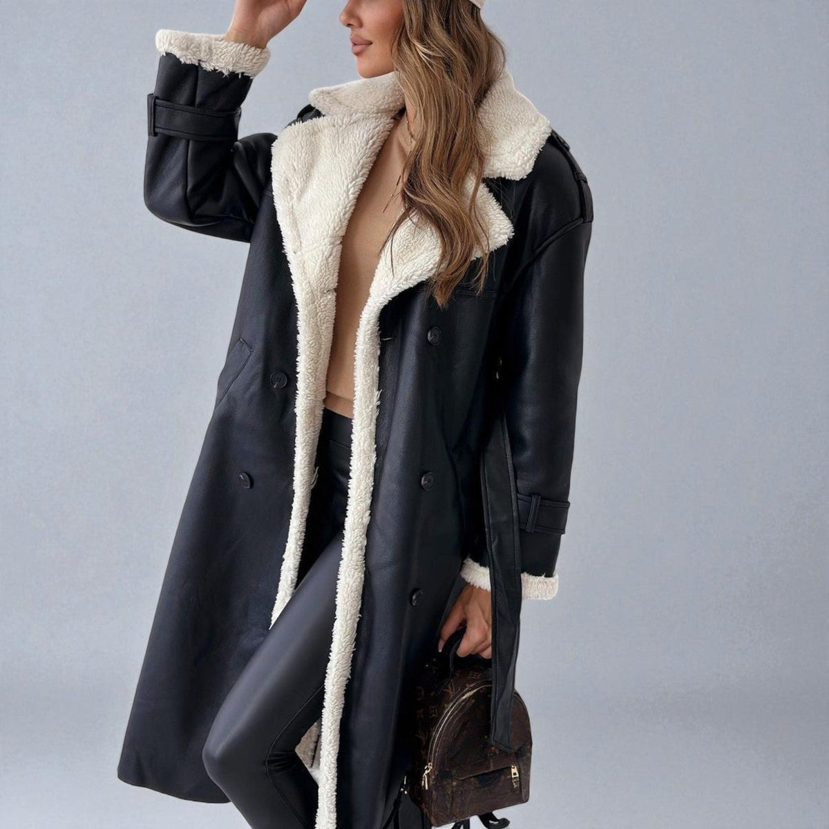 Mara | Women's Teddy Lined Long Winter Coat With Belt