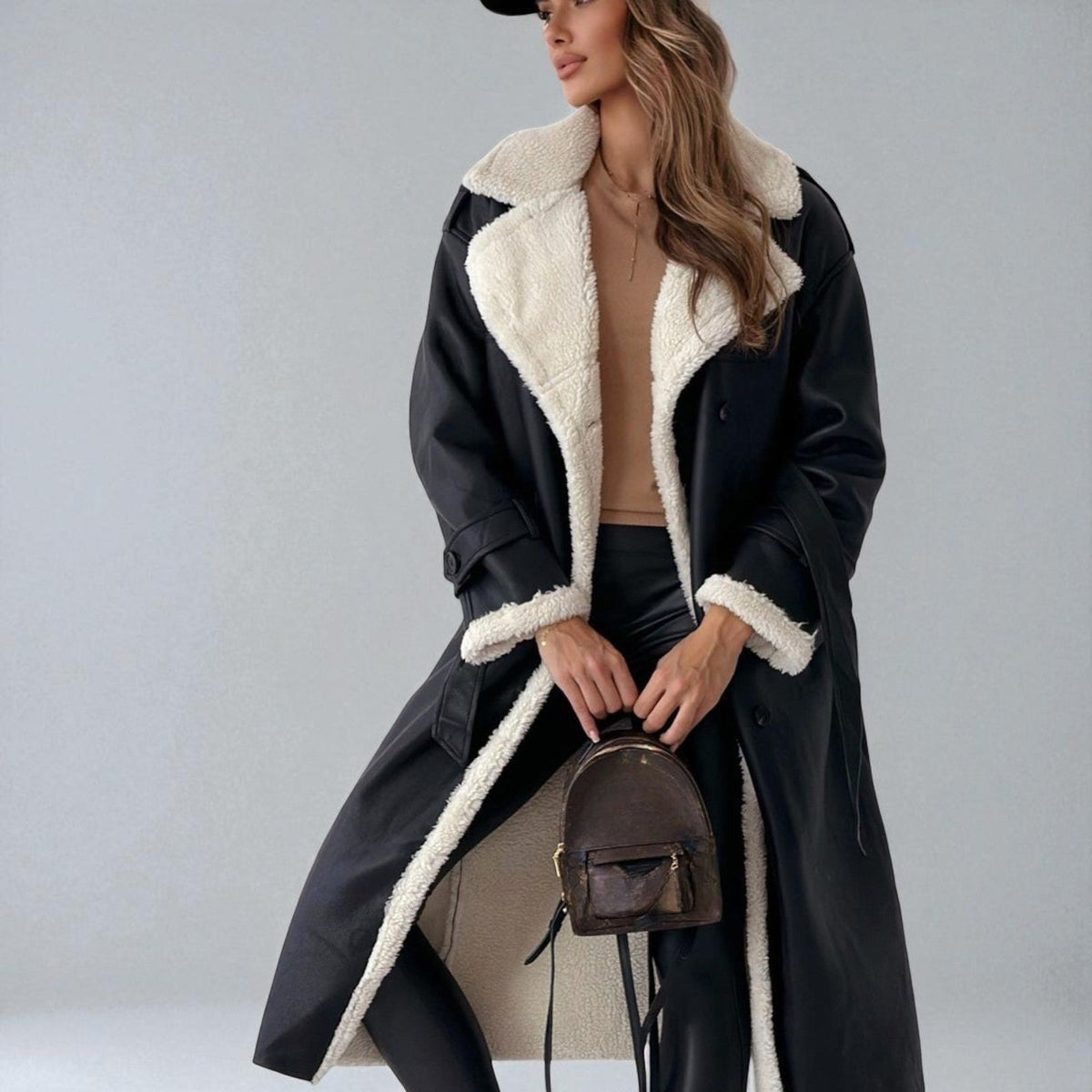 Mara | Women's Teddy Lined Long Winter Coat With Belt