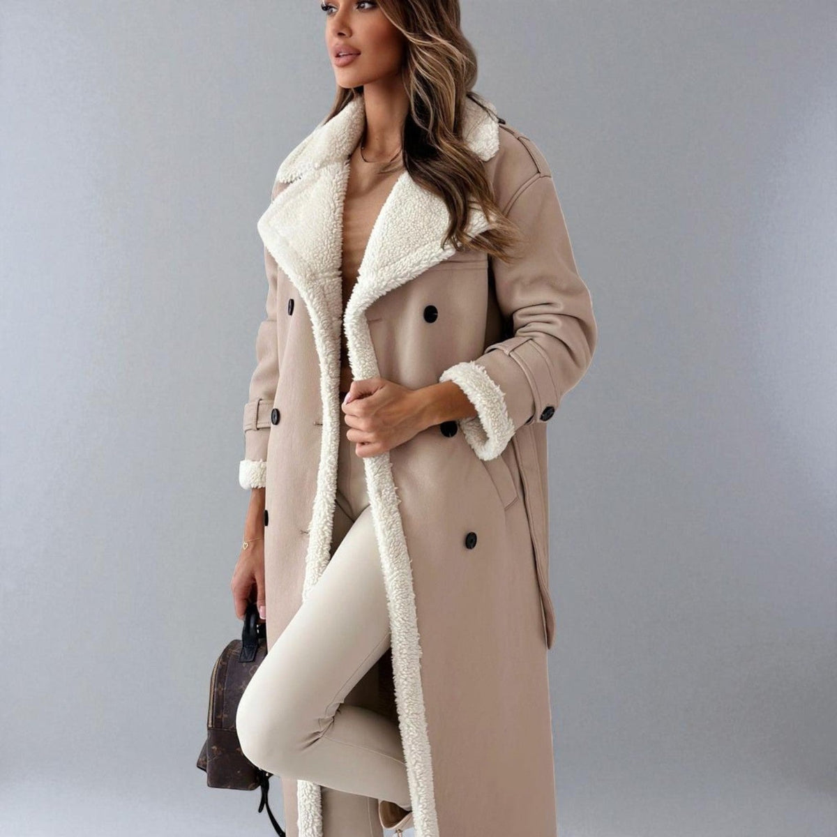 Mara | Women's Teddy Lined Long Winter Coat With Belt