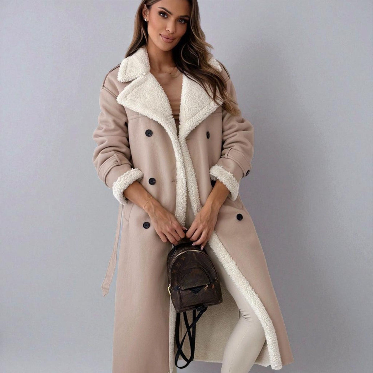 Mara | Women's Teddy Lined Long Winter Coat With Belt