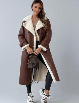Mara | Women's Teddy Lined Long Winter Coat With Belt